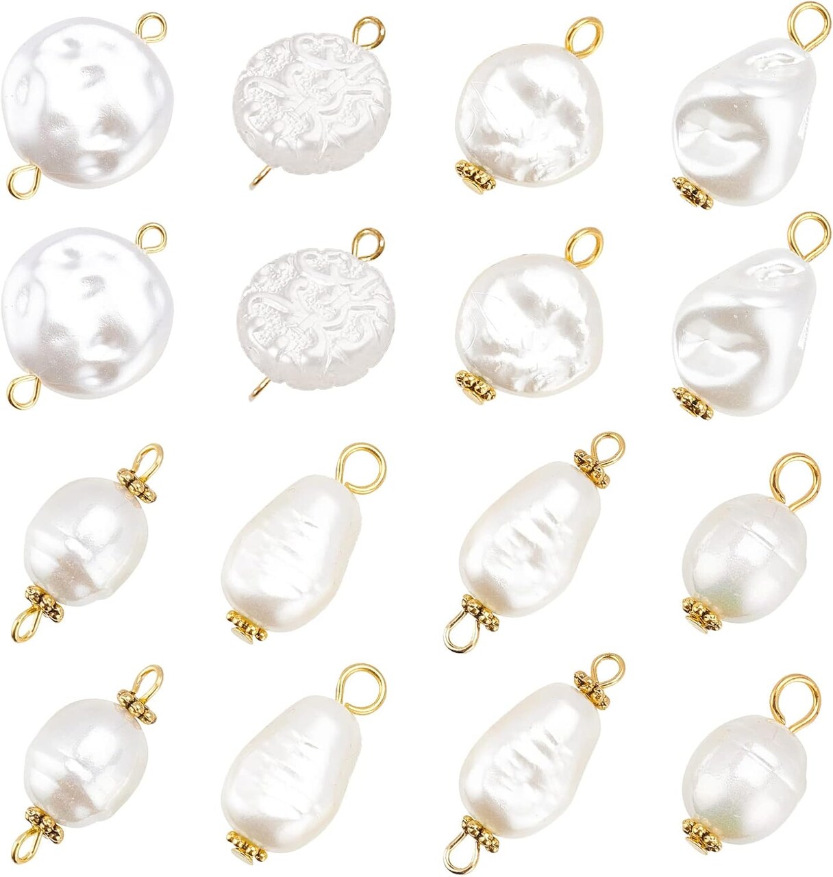 80Pcs Pearl Pendant Connectors, 8 Style Irregular Pearl Bead Links White ABS Plastic Pearl Bead Pendants Pearl Acrylic Links with Golden Pins for Earring Bracelet DIY Jewelry Making